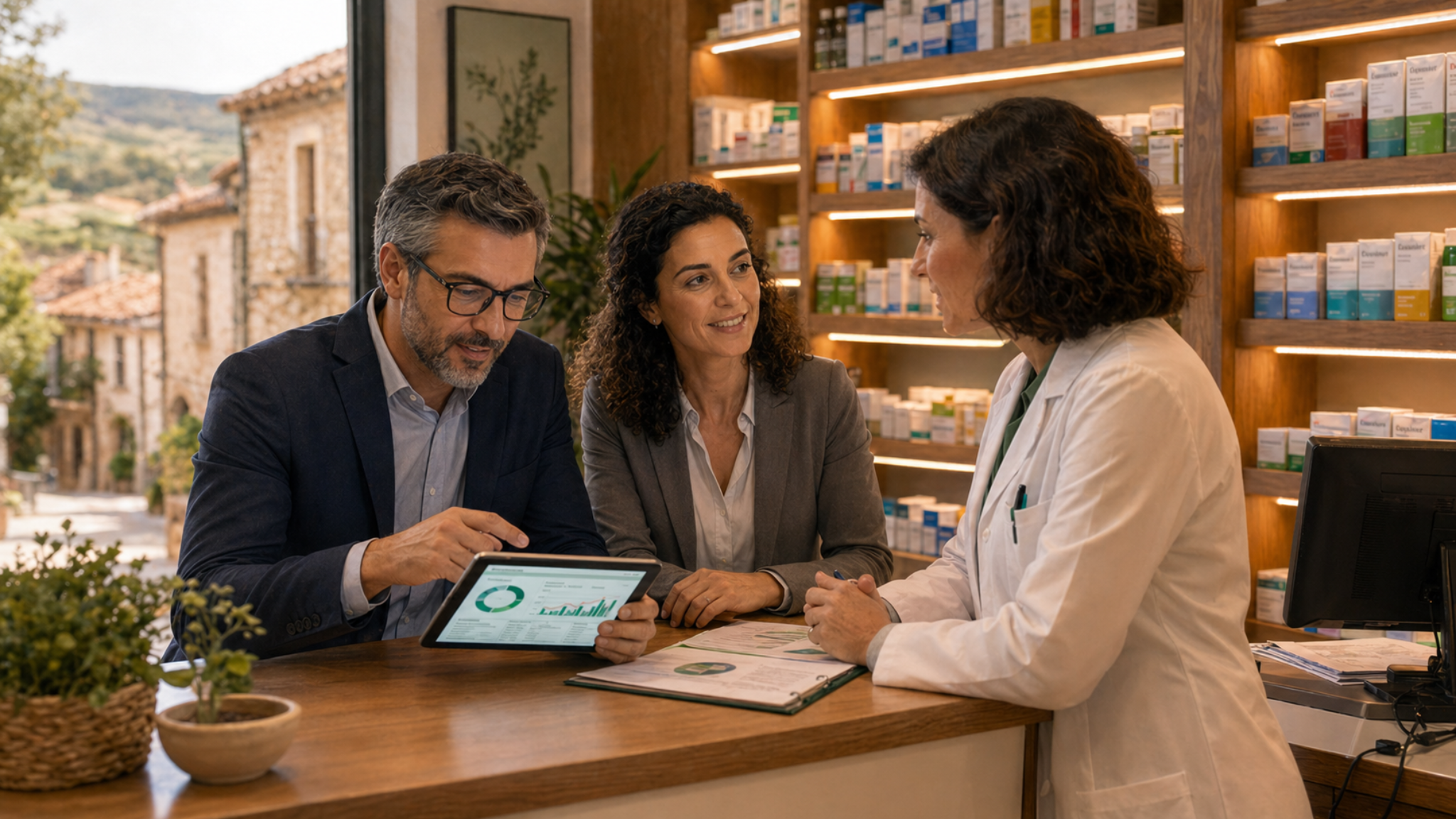 Reunión comercial con titular de farmacia rural